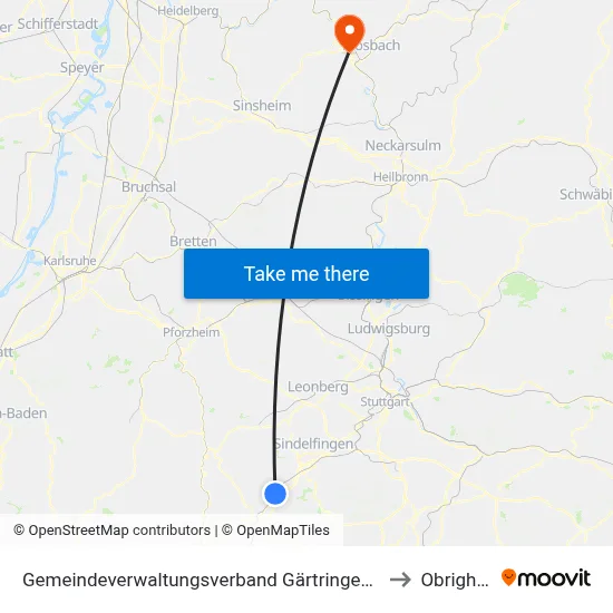 Gemeindeverwaltungsverband Gärtringen/Ehningen to Obrigheim map