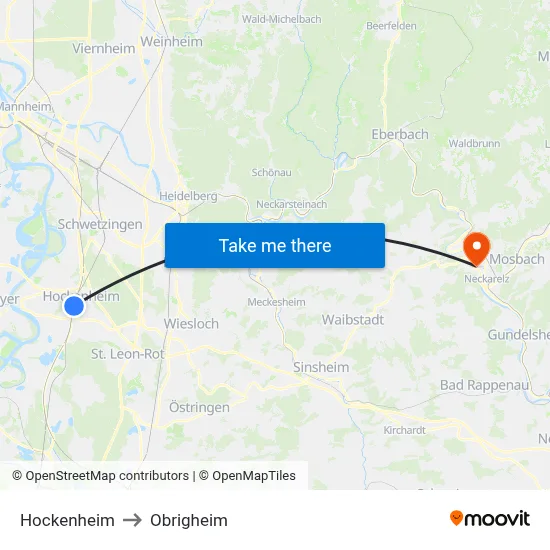 Hockenheim to Obrigheim map