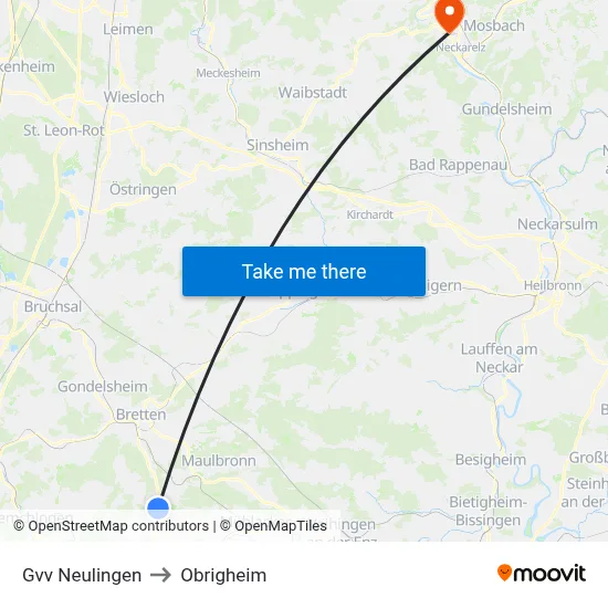 Gvv Neulingen to Obrigheim map