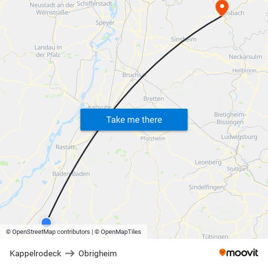 Kappelrodeck to Obrigheim map