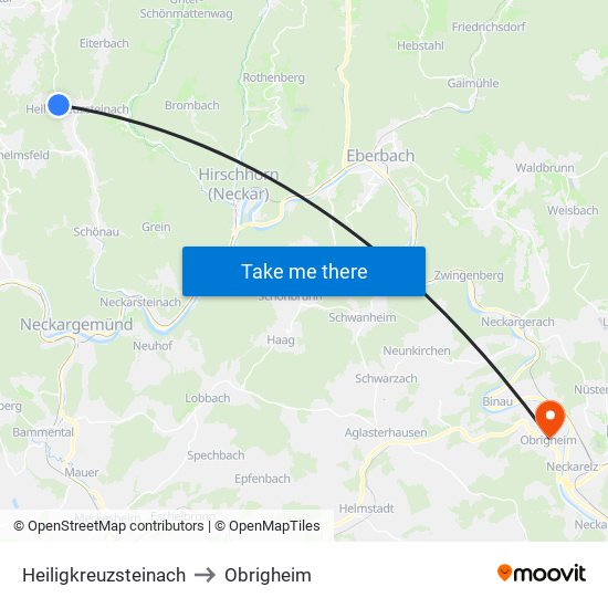 Heiligkreuzsteinach to Obrigheim map