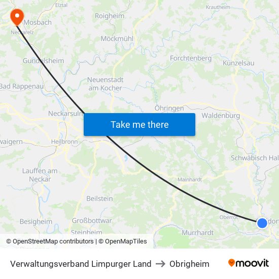 Verwaltungsverband Limpurger Land to Obrigheim map