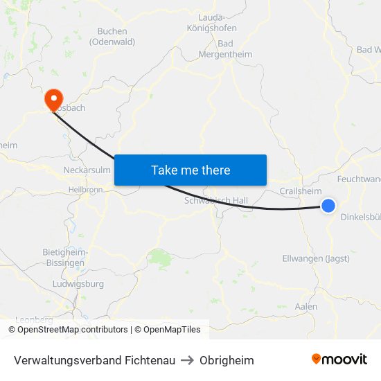 Verwaltungsverband Fichtenau to Obrigheim map