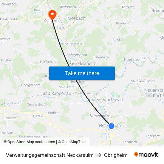 Verwaltungsgemeinschaft Neckarsulm to Obrigheim map