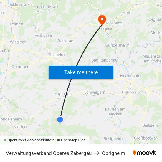 Verwaltungsverband Oberes Zabergäu to Obrigheim map