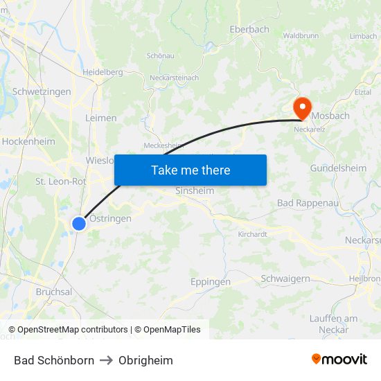 Bad Schönborn to Obrigheim map