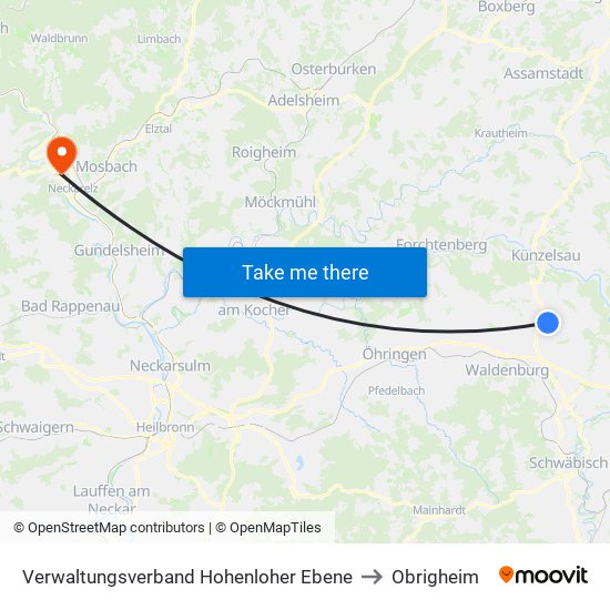 Verwaltungsverband Hohenloher Ebene to Obrigheim map