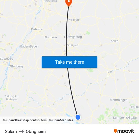 Salem to Obrigheim map