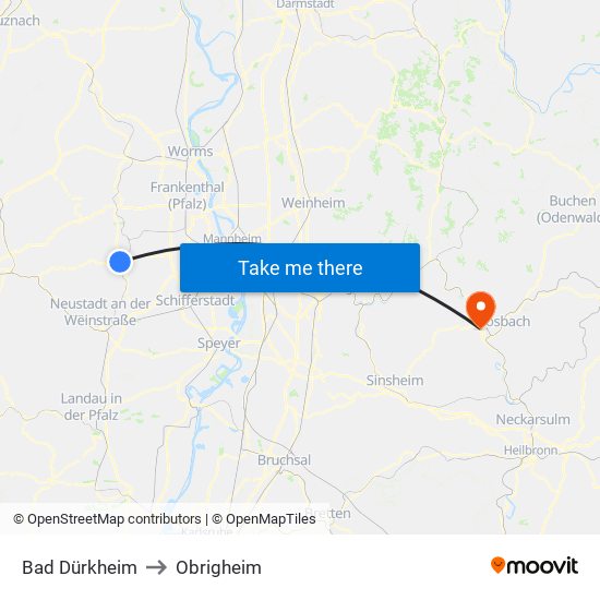 Bad Dürkheim to Obrigheim map