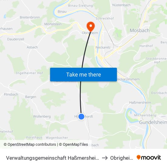 Verwaltungsgemeinschaft Haßmersheim to Obrigheim map