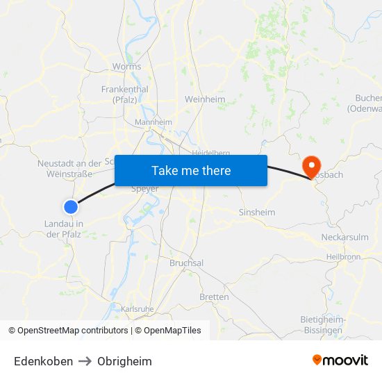 Edenkoben to Obrigheim map