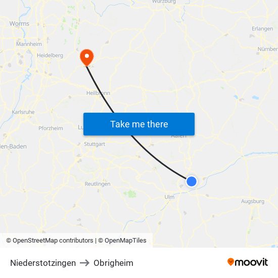 Niederstotzingen to Obrigheim map