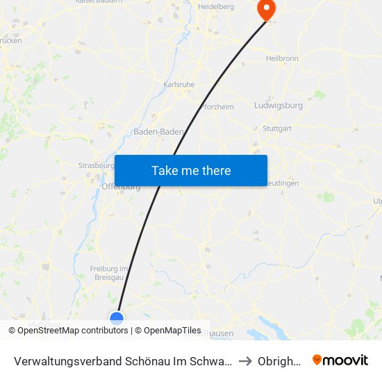 Verwaltungsverband Schönau Im Schwarzwald to Obrigheim map