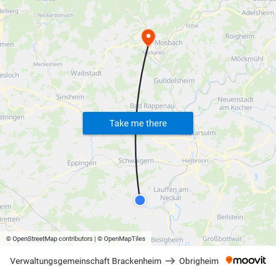 Verwaltungsgemeinschaft Brackenheim to Obrigheim map