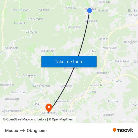 Mudau to Obrigheim map