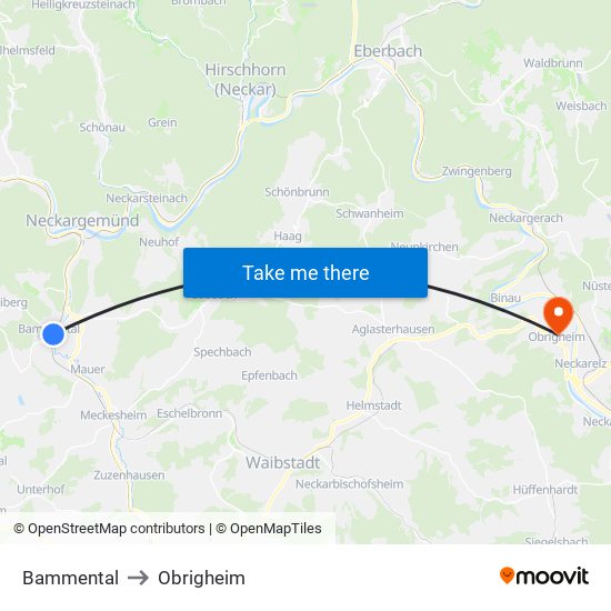 Bammental to Obrigheim map