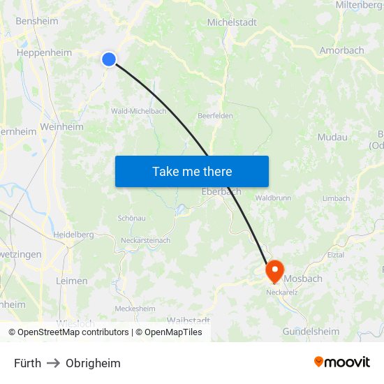 Fürth to Obrigheim map