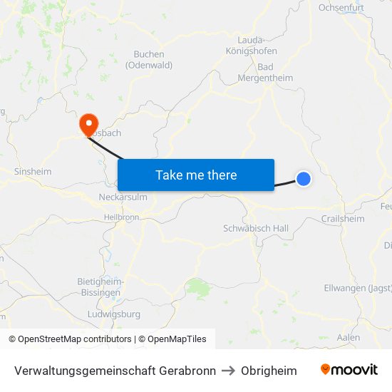Verwaltungsgemeinschaft Gerabronn to Obrigheim map