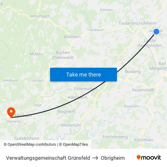 Verwaltungsgemeinschaft Grünsfeld to Obrigheim map