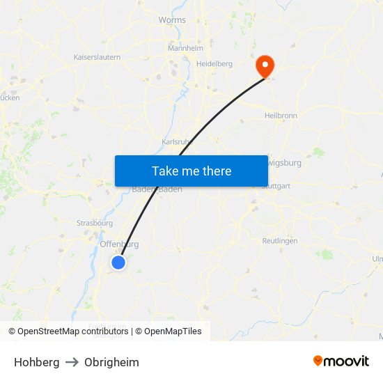 Hohberg to Obrigheim map