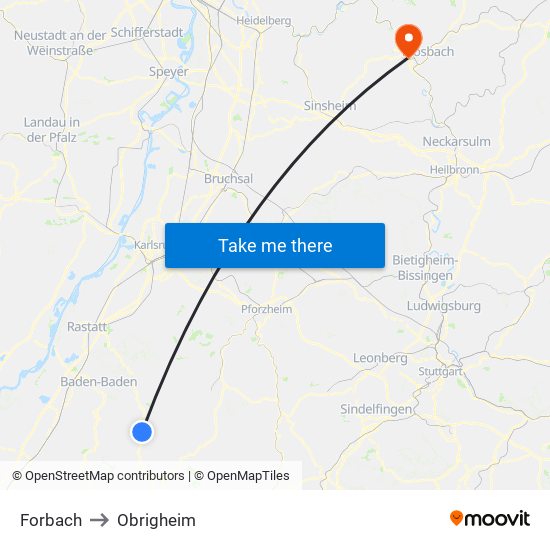 Forbach to Obrigheim map