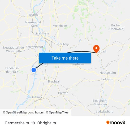 Germersheim to Obrigheim map