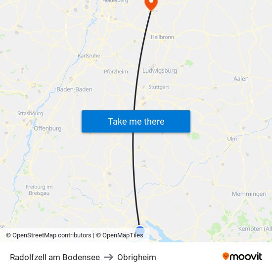 Radolfzell am Bodensee to Obrigheim map