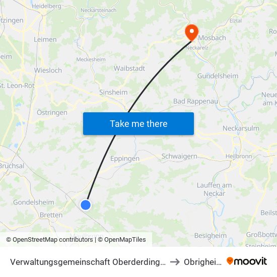 Verwaltungsgemeinschaft Oberderdingen to Obrigheim map