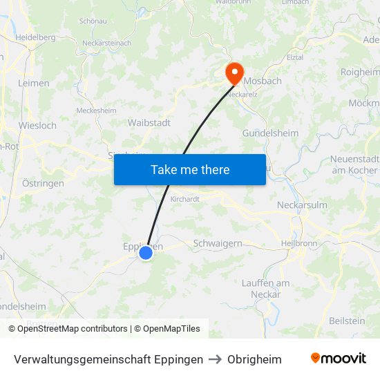 Verwaltungsgemeinschaft Eppingen to Obrigheim map