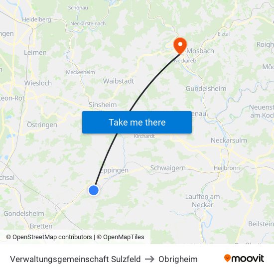Verwaltungsgemeinschaft Sulzfeld to Obrigheim map