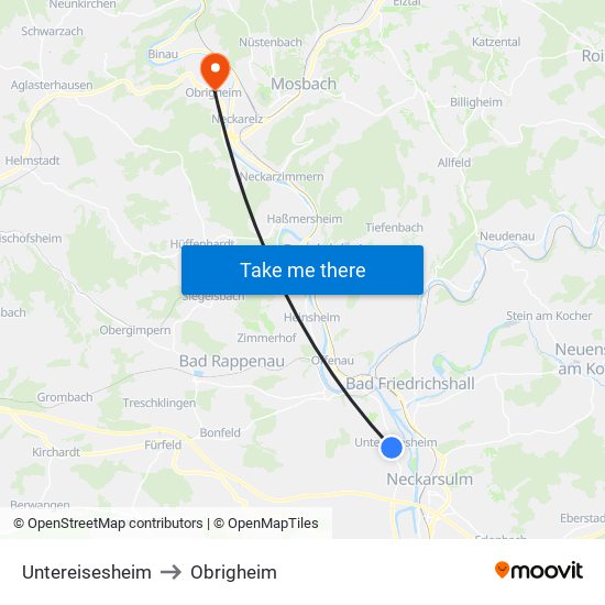 Untereisesheim to Obrigheim map