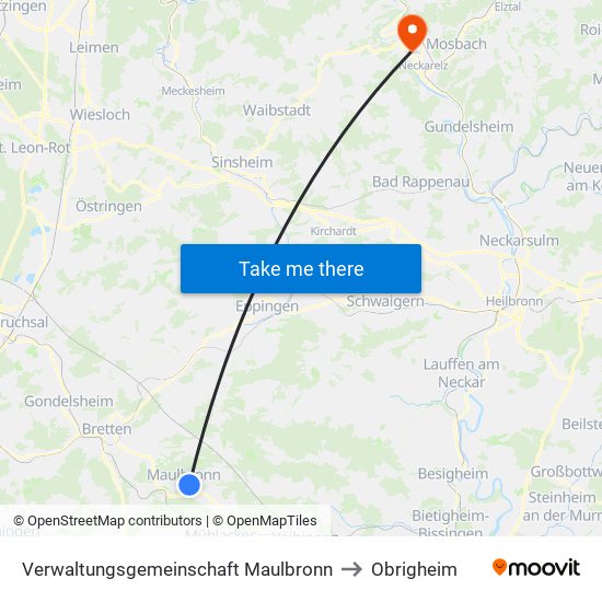 Verwaltungsgemeinschaft Maulbronn to Obrigheim map