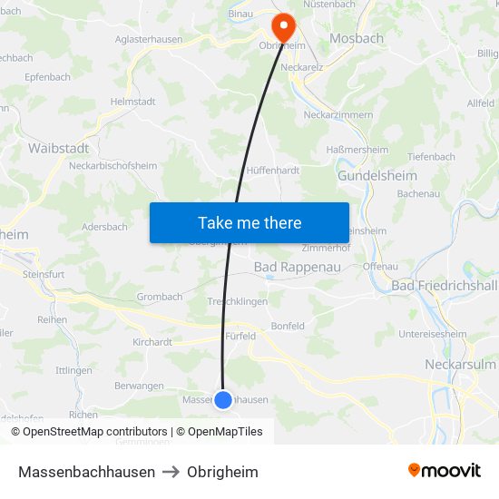 Massenbachhausen to Obrigheim map