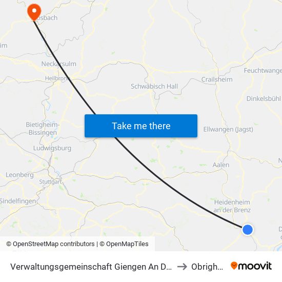 Verwaltungsgemeinschaft Giengen An Der Brenz to Obrigheim map