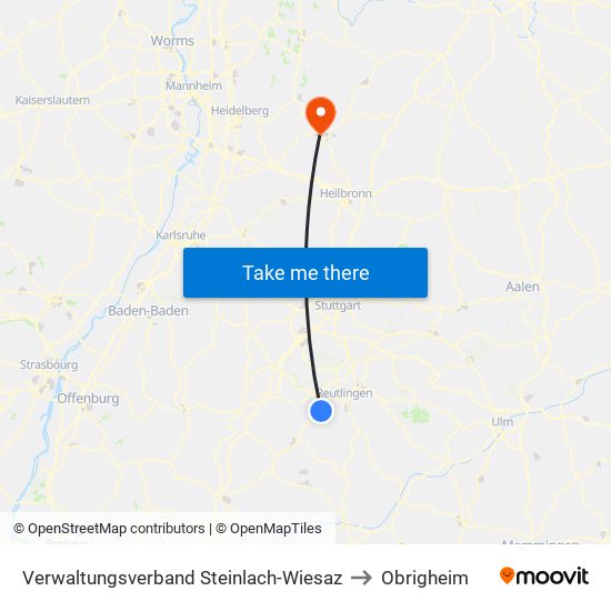 Verwaltungsverband Steinlach-Wiesaz to Obrigheim map