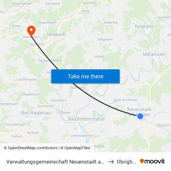 Verwaltungsgemeinschaft Neuenstadt am Kocher to Obrigheim map