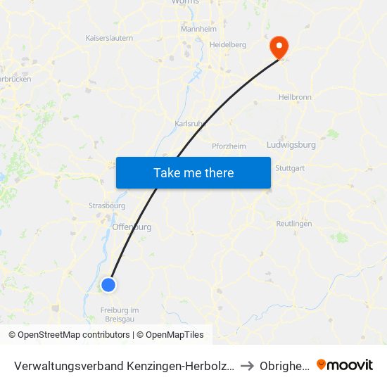 Verwaltungsverband Kenzingen-Herbolzheim to Obrigheim map