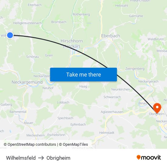 Wilhelmsfeld to Obrigheim map