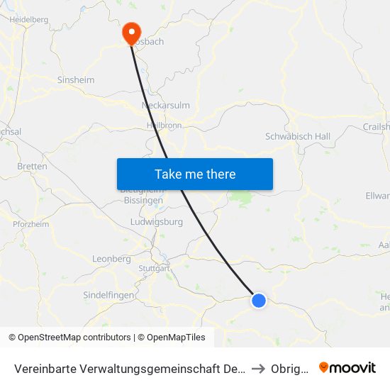 Vereinbarte Verwaltungsgemeinschaft Der Stadt Uhingen to Obrigheim map
