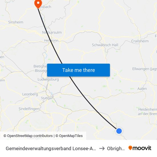 Gemeindeverwaltungsverband Lonsee-Amstetten to Obrigheim map