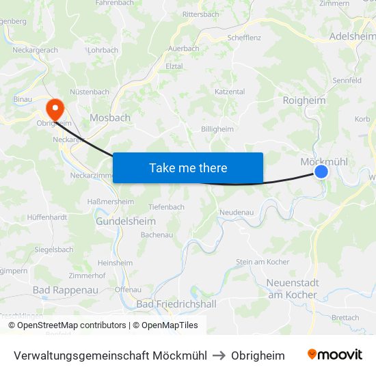 Verwaltungsgemeinschaft Möckmühl to Obrigheim map