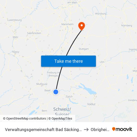 Verwaltungsgemeinschaft Bad Säckingen to Obrigheim map