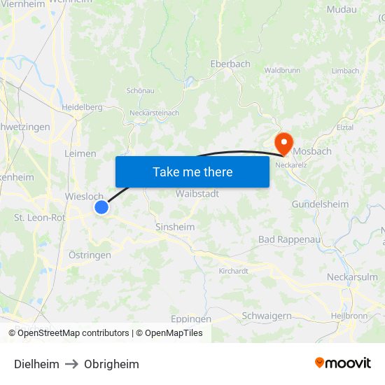 Dielheim to Obrigheim map