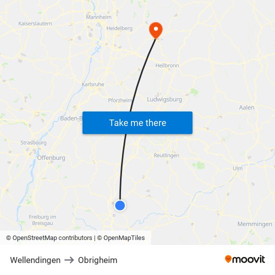 Wellendingen to Obrigheim map