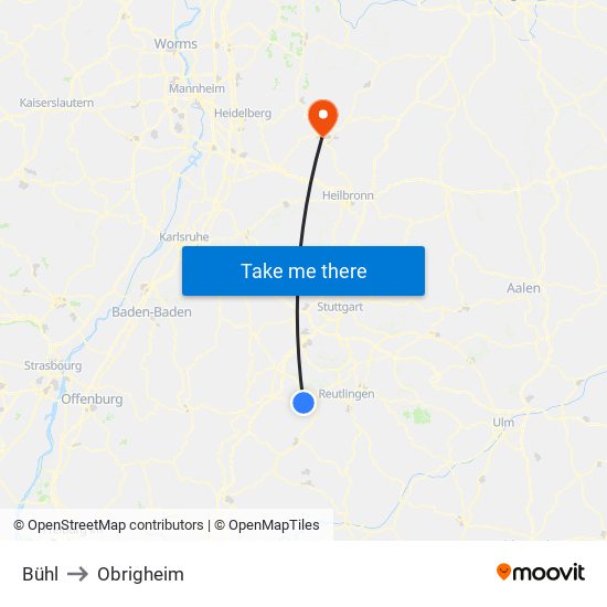 Bühl to Obrigheim map