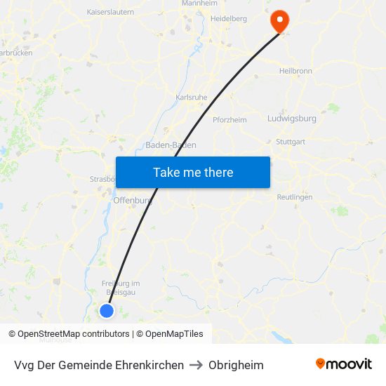 Vvg Der Gemeinde Ehrenkirchen to Obrigheim map