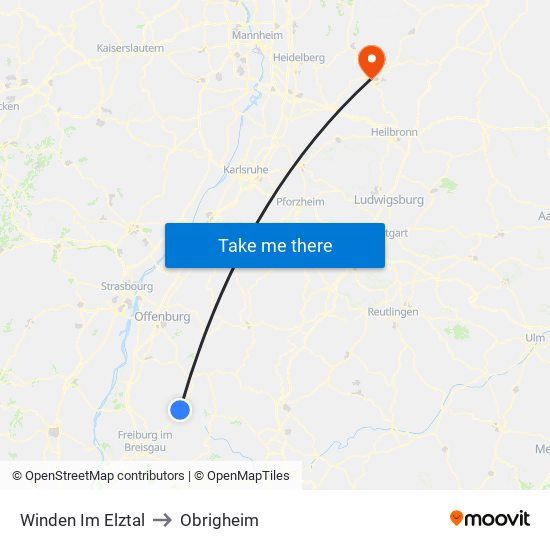 Winden Im Elztal to Obrigheim map