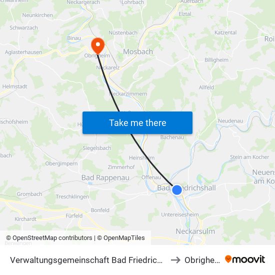 Verwaltungsgemeinschaft Bad Friedrichshall to Obrigheim map
