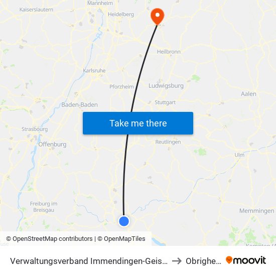 Verwaltungsverband Immendingen-Geisingen to Obrigheim map