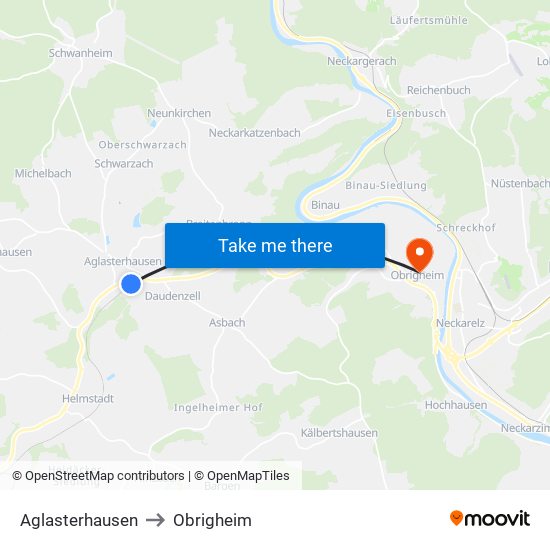 Aglasterhausen to Obrigheim map